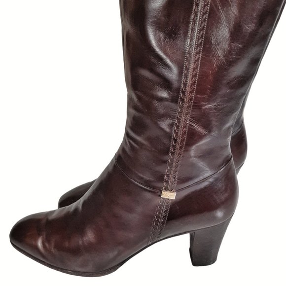 VTG Salvatore Ferragamo Knee High Chestnut Brown Leather Heeled Boots SZ 8.5 - Picture 5 of 16
